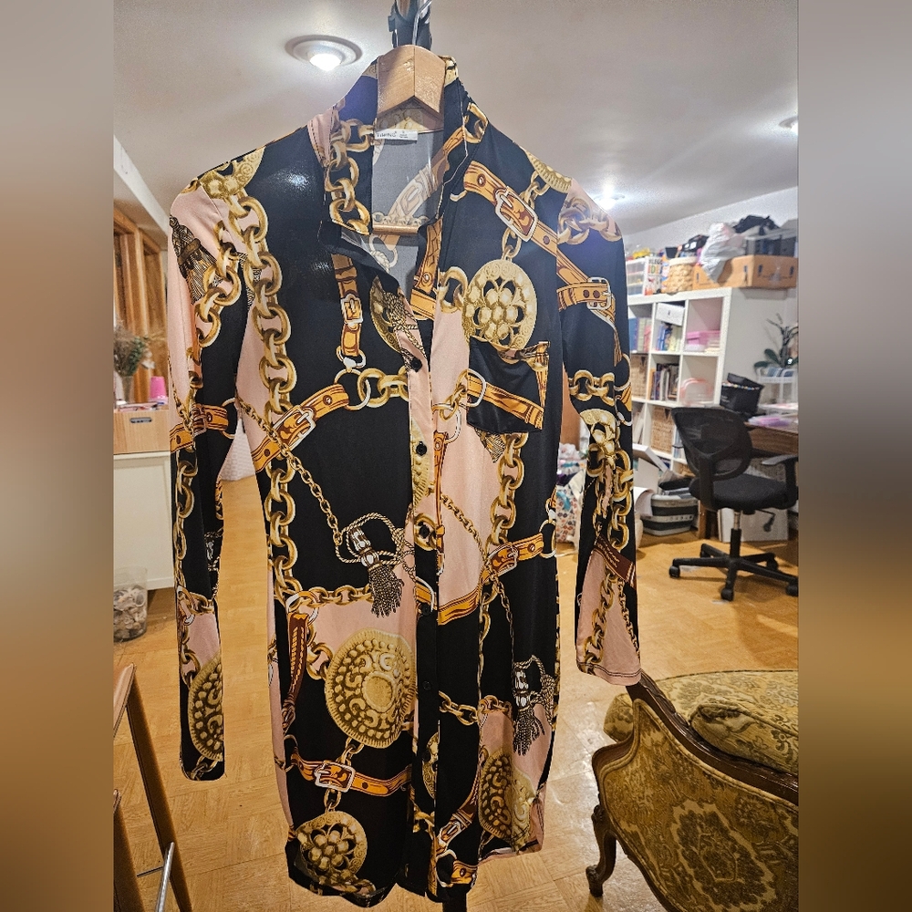 Timing Chain Pattern Shirt in Gold and Gray